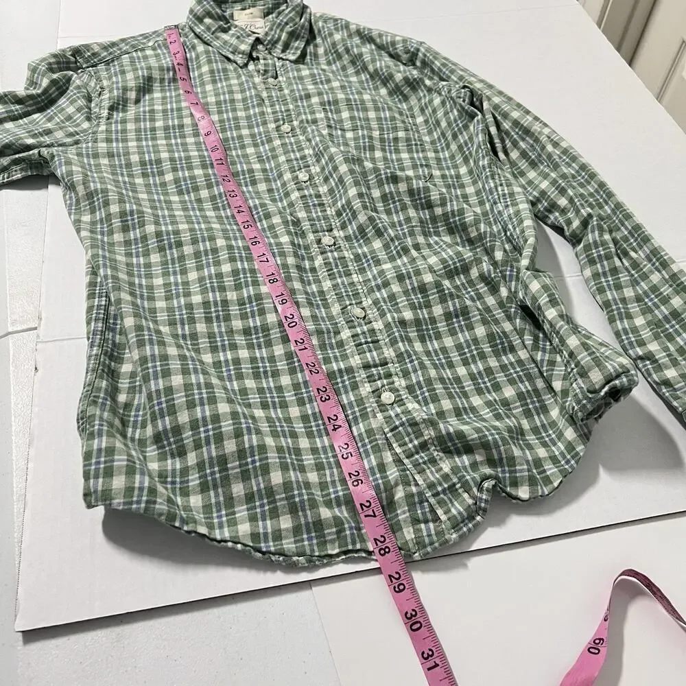 J.CREW Button Down Shirt Mens M Green Cotton Linen Twill Preppy Slim